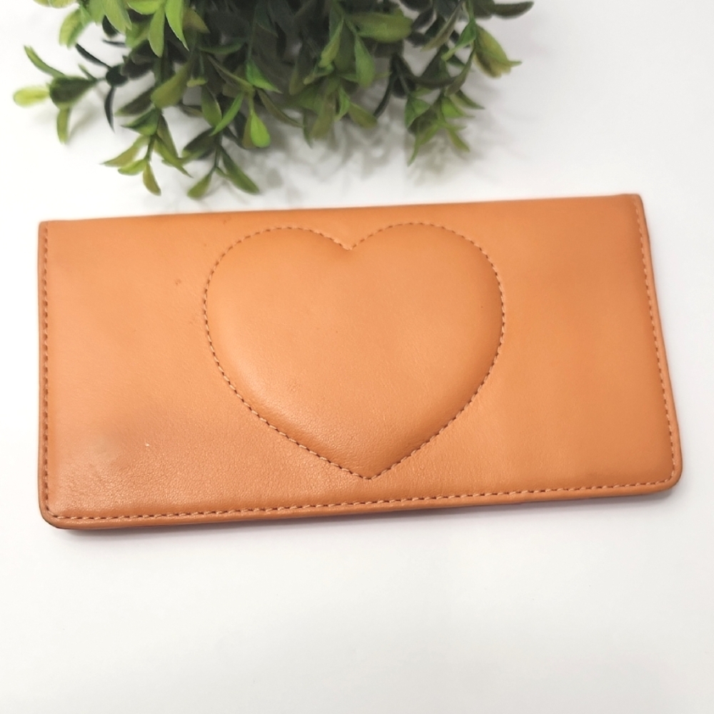 Brigthon Orange And Pink Leather Heart Design Wallet Checkbook Holder